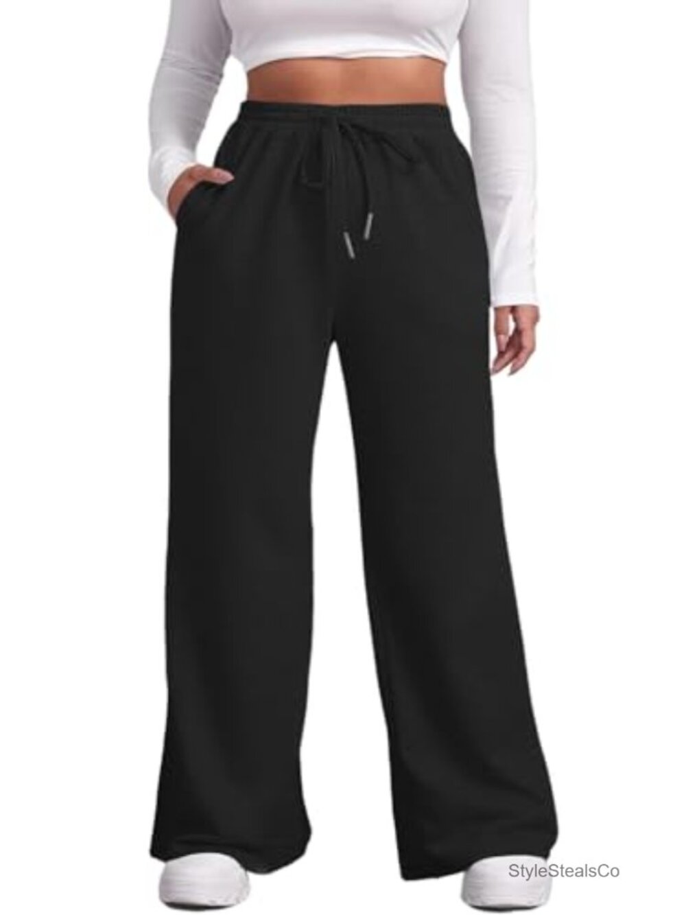 Plus Size Wide Leg Sweatpants Women High Rise Drawstring Joggers with Pockets